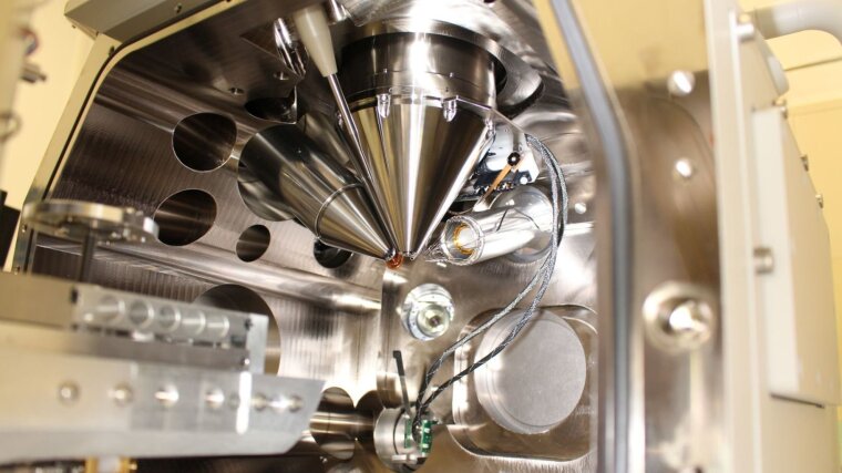 Inside the chamber of the SEM