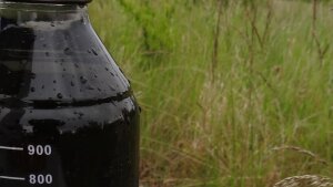 So sollte Grundwasser nicht aussehen: Schwarze Flüssigkeit statt klares Wasser durch Eisensulfide!