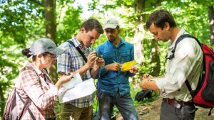Studierende beim einem geologischen Geländepraktikum im Erzgebirge