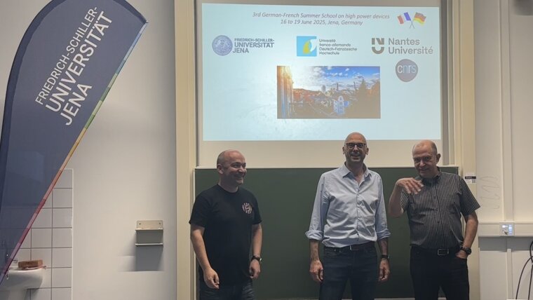 Olivier Crosnier, Andrea Balducci and Thierry Brousse at the 3rd German French Summer Atelier on High Power Devices in Jena (16 - 19 June 2025)