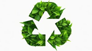 Recycling Symbol: Grüne Pfeile aus Blättern.