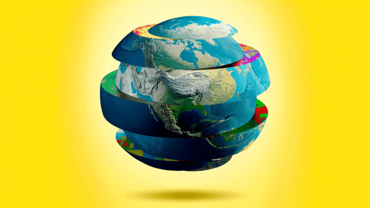 The globe cut into slices