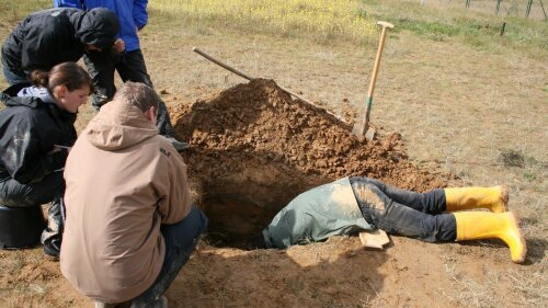 Bodenkundliche Profilaufnahme im Rahmen der Geländeübung BioGeo-Interaktionen