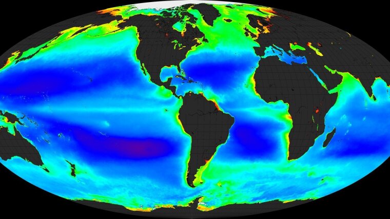 The reconstruction of chlorophyll in the oceans demonstrates a fundamental role of microalgae in global biological activity.