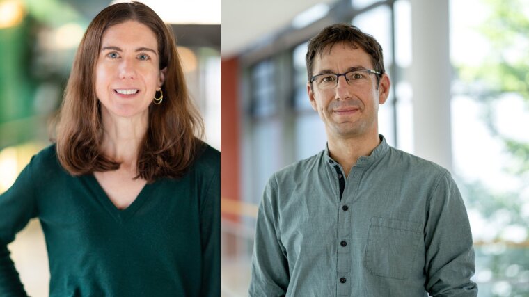 Die beiden neuen Honorarprofessoren Sarah O'Connor (links) und Sönke Zaehle (rechts)